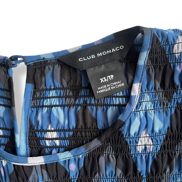 Club Monaco Luceenie Abstract-Print Ruched Peplum Top - Picture 9 of 10